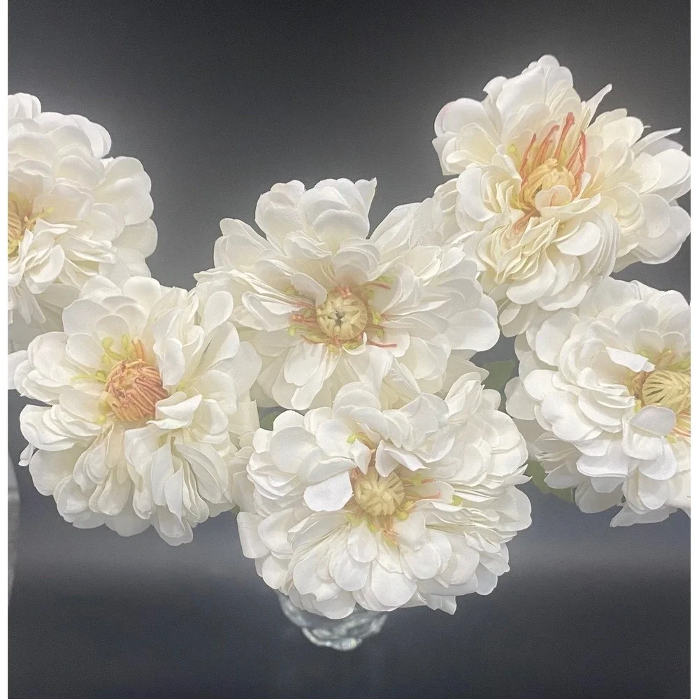 White Artificial Dahlia Silk Flowers Faux Floral Bouquet Wedding Home Decor 6pc